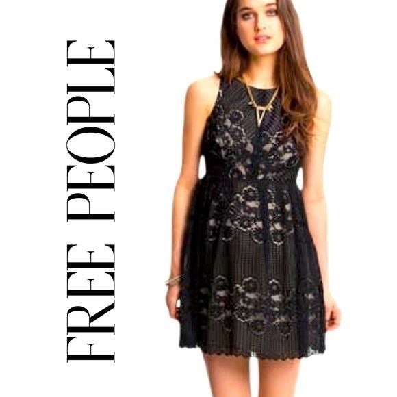 Free People Dresses & Skirts - NWT FREE PEOPLE Rocco Lace Mini Dress Cut-Out Open Back Black & Nude Underlay 12